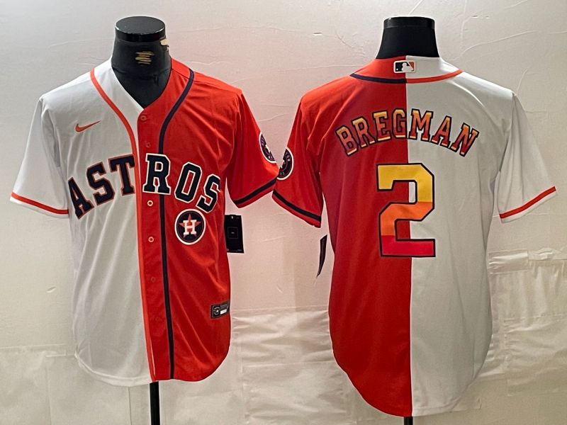 Men Houston Astros #2 Bregman White orange Nike 2024 MLB Jersey style 1